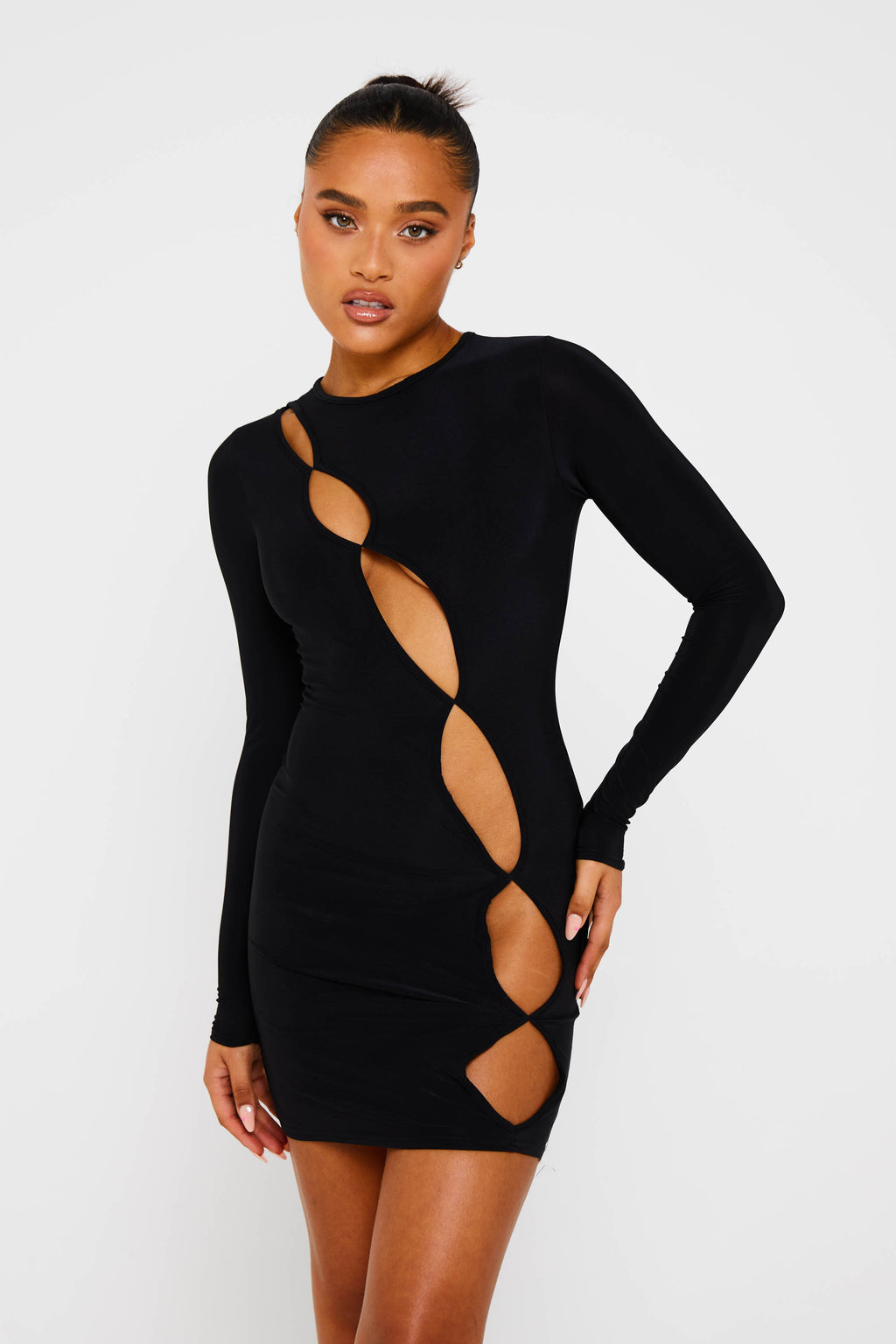 Black Long Sleeve Mini Cut Out Dress